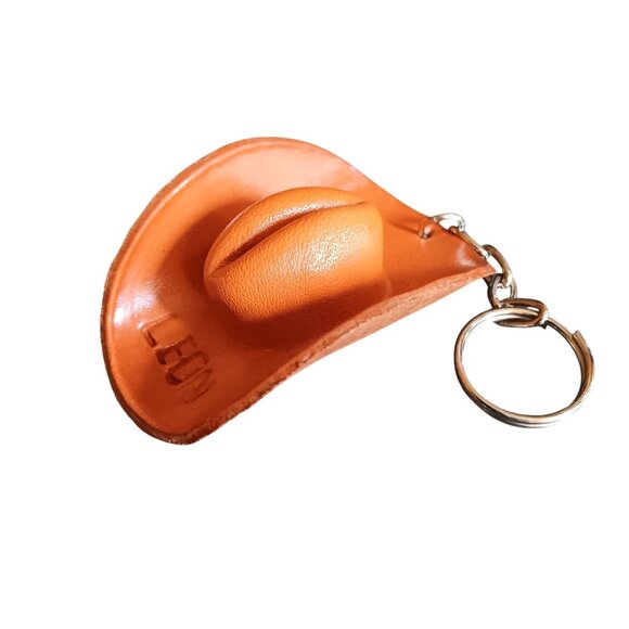 Vintage Keychain Miniature Cowboy Hat Leather By Leon Mexico 1980's New - Picture 2 of 4